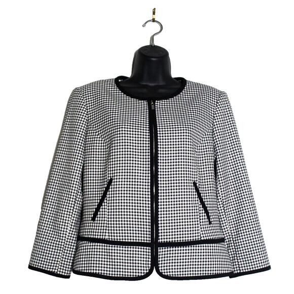 Calvin Klein Women's Black White Gingham Checkered Blazer Jacket Size M Classy - Picture 1 of 6